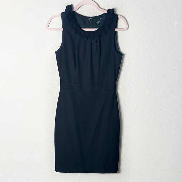 J. Crew Suiting Black Sheath Dress Ruffle Neck Wool Blend size 0 - Picture 1 of 12
